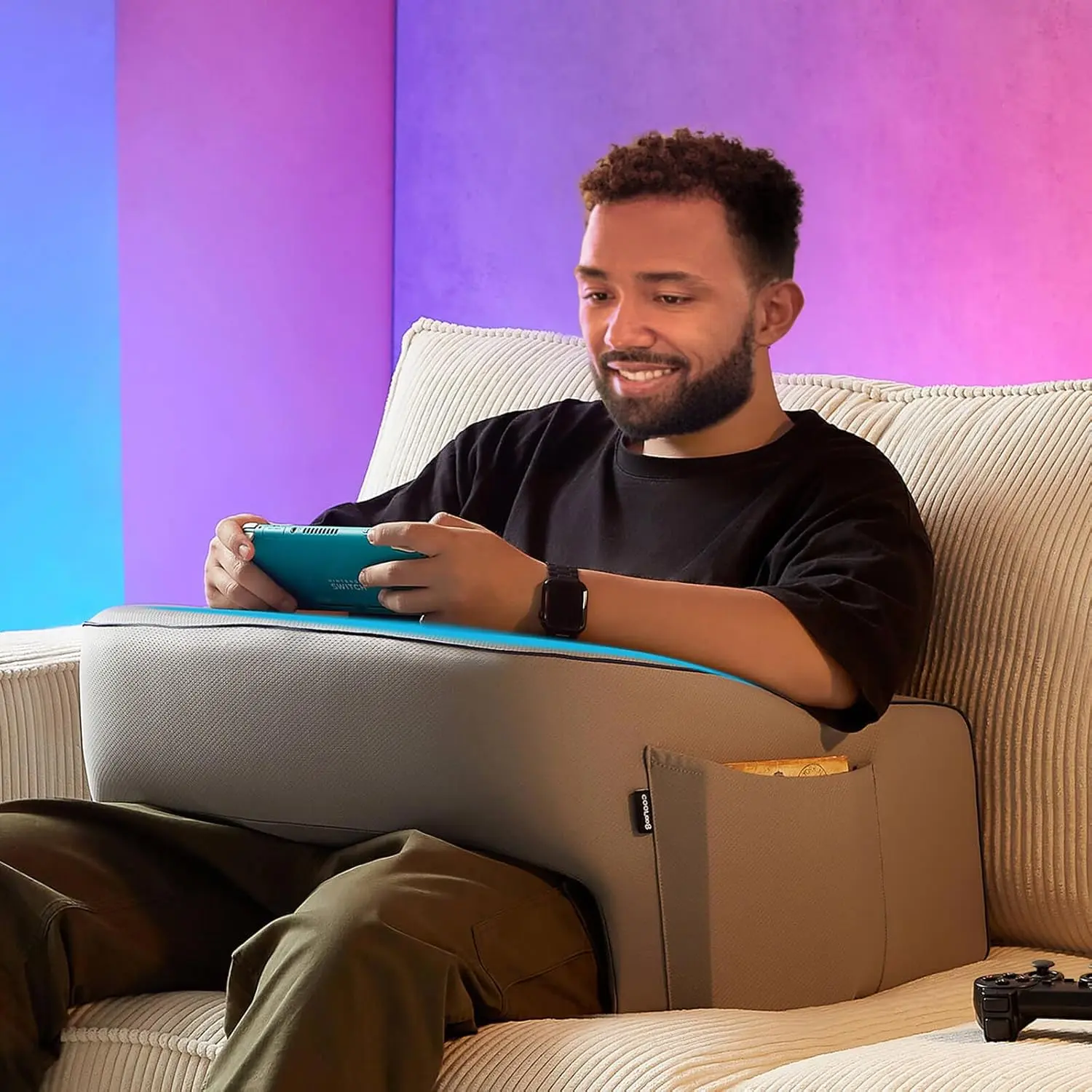 Reading Pillow for Gaming, Extra Large Laptop Pillow for Adult, Memory Foam Lap Desk Gaming Pillow for Reading, Working, Playing Steam Deck  or Sitting in Bed Floor Sofa(Grey)
