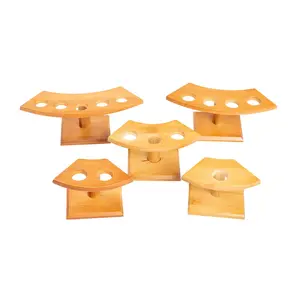 Thy Home Wooden Japanese-Style 4-Hole Cone Shape Holder with Smooth Glossy Finish, for Temaki Sushi Rolls & Ice Cream Cones, Kitchen Dining Decoration Organizer Rack, 4 Holes