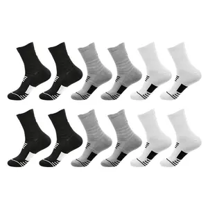 6-Pack Unisex Sports Crew Socks with Arch Support Performance Socks for Running Basketball Hiking & Cycling Moisture-Wicking Anti-Slip Cushioned Black White Cotton Polyester Blend Activewear,Gift