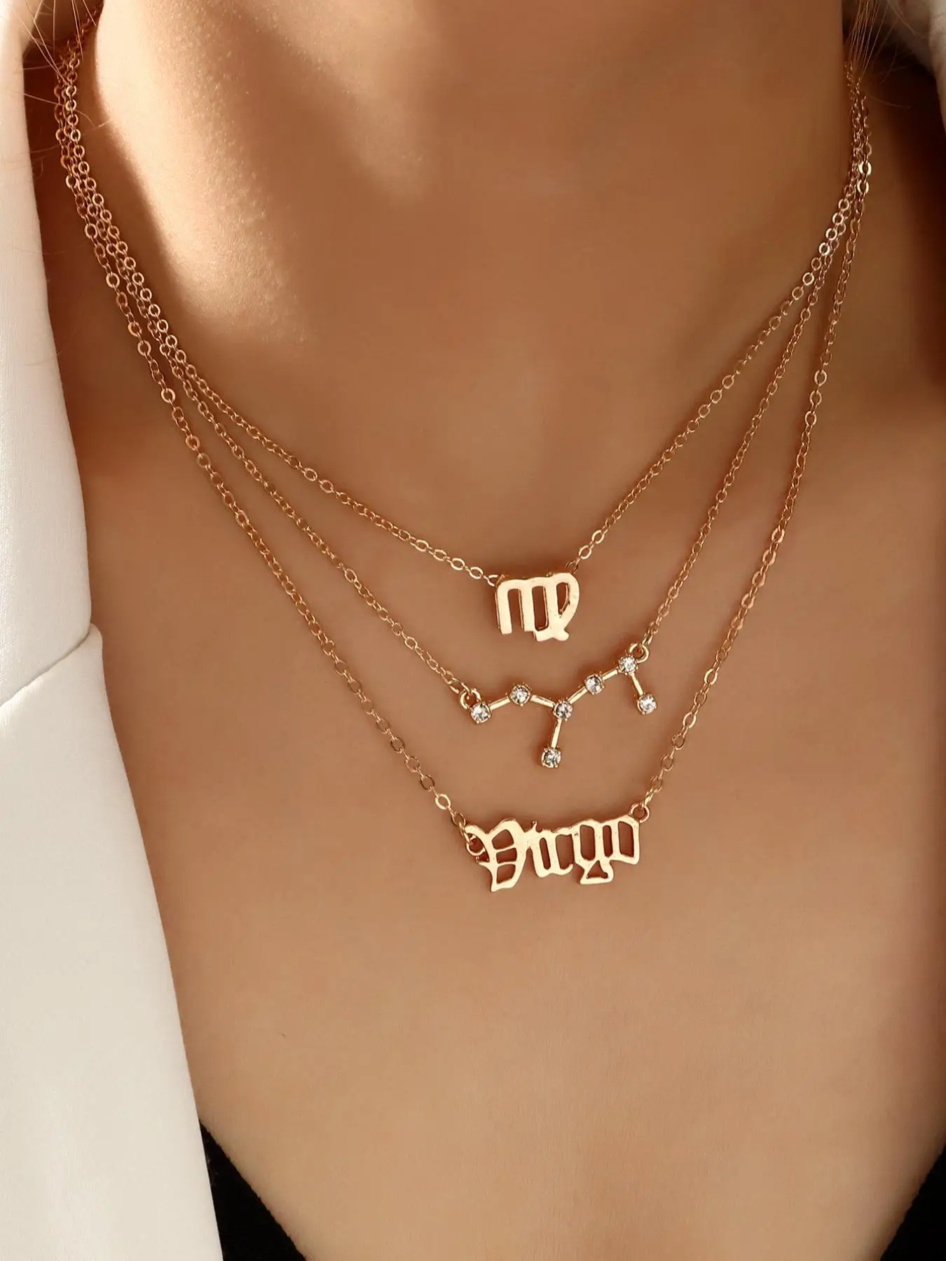 Rhinestones Decor Simple and Versatile 12 Constellation Alloy Pendant Necklace, 3counts/set Elegant All-match Jewelry for Girls Birthday Gift, Female