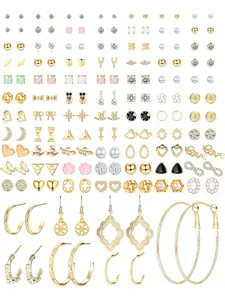 84 Pairs Assorted Multiple Stud Earrings Hoop Set Dangle Cute Hypoallergenic Earrings CZ Bow Butterfly Flower Leaf Ball Simple Drop Earrings Stud for Women Pack Stud Earring Jewelry