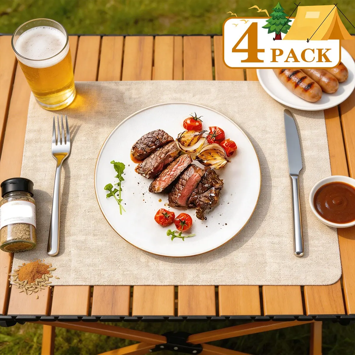 Faux Leather Placemats Set of 4, Heat Resistant Wipeable Washable PVC, Waterproof Anti-Slip Dining Table Mats, Indoor & Outdoor Use
