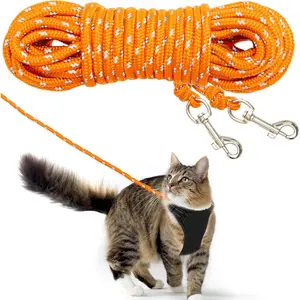 Cat Leash - 15 ft / 30 ft Reflective Long Cat Leash Outdoor for Walking Training Playing - Escape Proof Yard Lead Pet Leash Also for Cats, Small Dogs, Puppy, Kitten, Rabbit