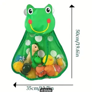 Cartoon Animal  Toy Storage Basket - Large Capacity Mesh Hanging Bag with Suction Cup for Assorted Toys Organiser Green Room