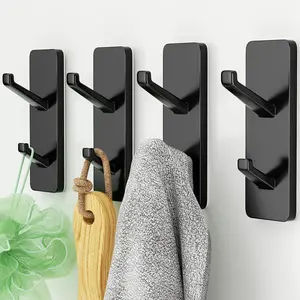 Susswiff Self Adhesive Coat Hooks for Hanging: Heavy Duty Stainless Wall Hook for Towel, Backpack, Hat, Sturdy Metal Hanger for Bathroom, Bedroom, Door, Dorm, 4-Pack, Matt Black susswiff
