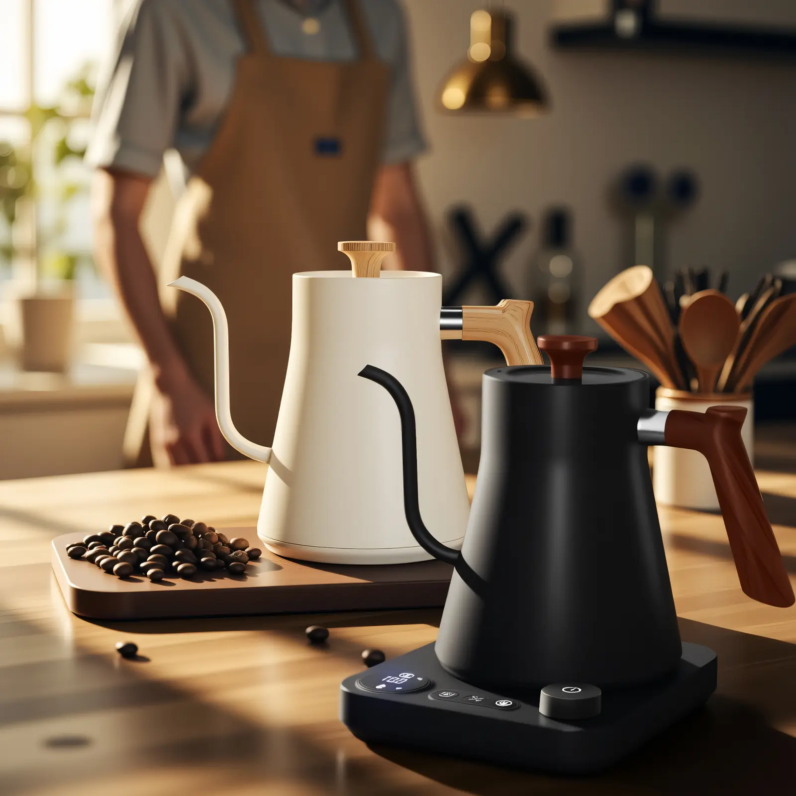 Electric Gooseneck Kettle, ±1°F Temperature Control, 1200W Rapid Heating, LCD Display, Timer, Keep Warm, 304 Stainless Steel, 0.9L, Black, for Drip Coffee, Tea Brewing