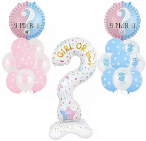 Gender Reveal Balloons Set for Baby Shower Foil Balloon Boy and Girl Party Decoration 9pcs with Confetti and Stars