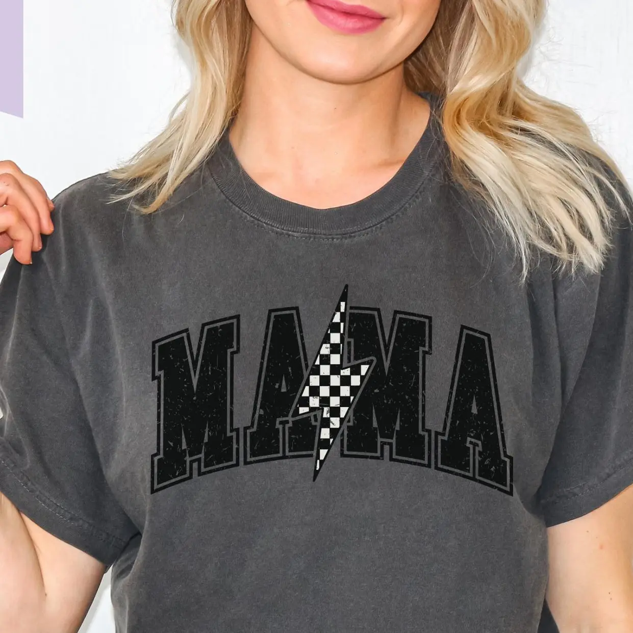 Comfort Colors Mama Retro Lighting Bolt T-shirt Unisex Tee Vintage Mom Gift Graphic Tee Relaxed Fit Crew Neckline 100% Ring-Spun Cotton - Fabric graphic  tees ts  13