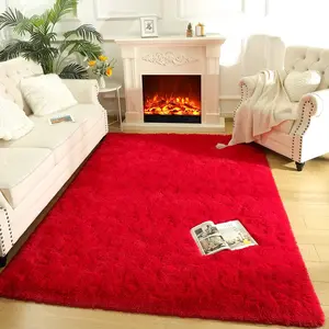 Soft Area Rugs for Bedroom Living Room Plush Fluffy Rug, Shag Furry Area Rug Carpet Non Shedding for Nursery Children Kids Girls Room Home Decorative, Red