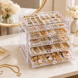 5-Layer Jewelry Organizer Box with Drawers, Large Capacity Dustproof Acrylic Jewelry Storage for Earrings, Rings, Necklaces, Bracelets & Watches, Clear Vanity Organizer for Bedroom Dresser