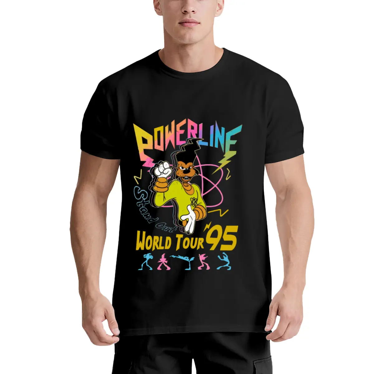 Powerline World Tour 95 Unisex Graphic T-Shirt, 100% Cotton Vibrant Cartoon Round Neck Short Sleeve Tee, All-Season Playful Casual Wear for Men Women