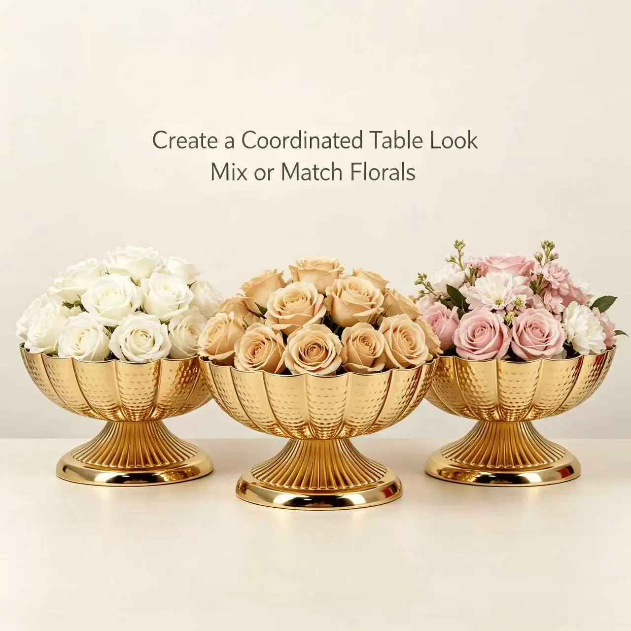 2Pcs Elegant Gold Floral Bowl, Ideal for Coordinated Table Arrangements, Mix and Match Florals for Stylish Home & Event Decor
