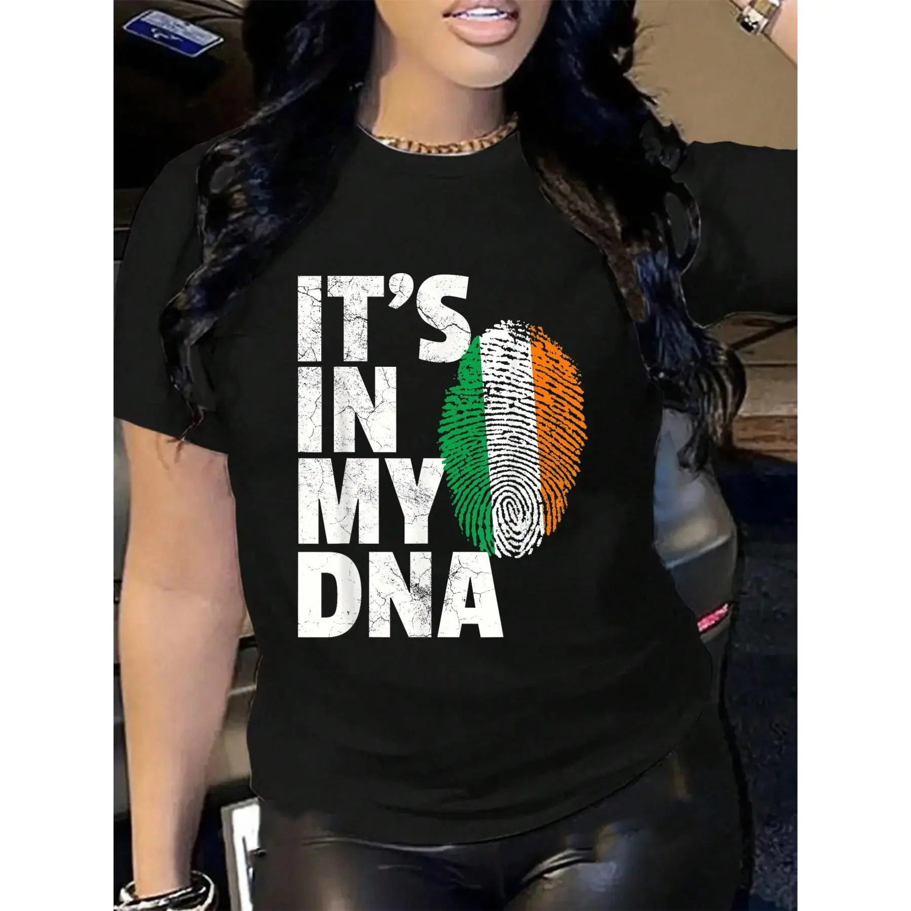 Women's 100% Cotton Loose-Fitting Round Neck Short Sleeve Knitted T-Shirt - Fashion Irish Flag DNA Letters Graphic Tee, Soft Breathable Fabric, Summer Top, Flower & Plants Roots National Pride Gift