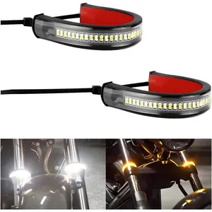 Motorcycle LED Turn Signal Light, Flexible Switchback Dual-Color White & Amber Fork Turn Signal Blinkers, DRL Daytime Running Light Waterproof Adjustable Strips Bars for Motorbike