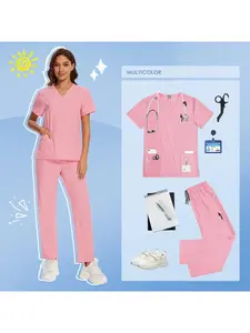 Women's Short Sleeve Scrub Set Operating Room Nurse Uniform Operating Gown and Isolation Gown