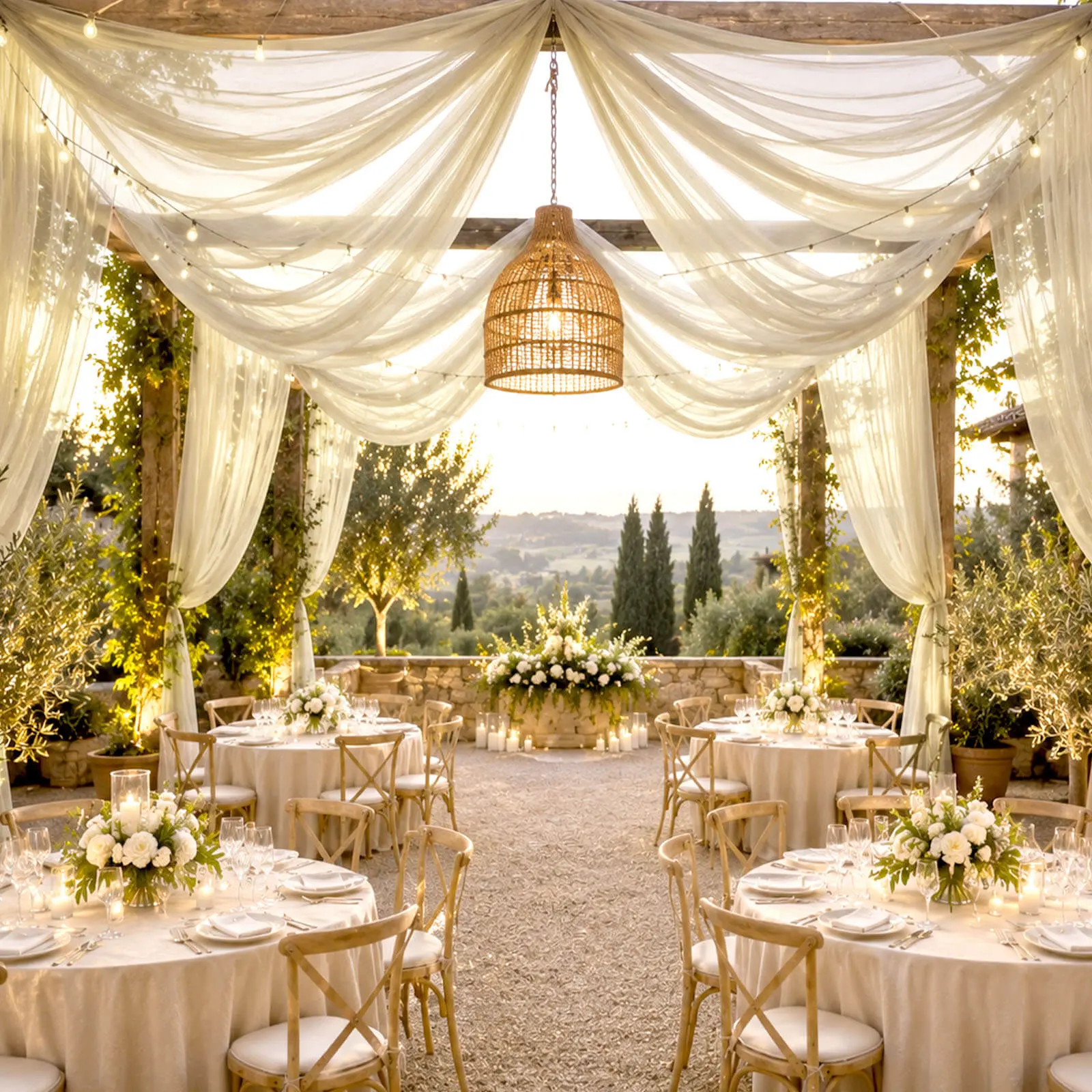Sheer Ceiling Drape Panel - 10ft x 32ft Beige Extra Long Home & Festive Supplies for Wedding Canopy, Backdrop Banners & Reception Décor