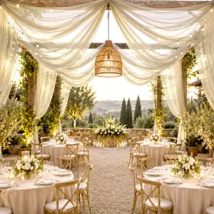 Sheer Ceiling Drape – 10ft x 32ft Beige Extra Long Drapery Panel for Wedding Canopy, Backdrop & Reception Décor
