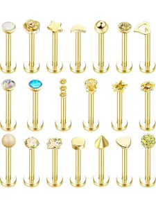 16G Stainless Steel Forward Helix Labret Lip Nose Studs for Men Women Tragus Cartilage Stud Earrings Cz Balls Heart Flower Medusa Piercings 20 Pcs