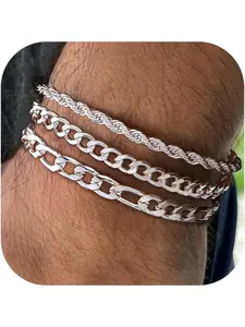 3Pcs Chain Bracelets for Men, 316L Stainless Steel Figaro Rope Cuban Link Bracelet for Men Women Gold/Silver, Gifts for Dad Husband 6.5/7/7.5/8.3/9 Inches