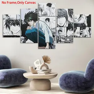 5 Piece Canvas Print Set, Japanese Death Note Anime Poster, Modern Home Decor Modular Picture Oil Painting Wall Art, Unframed