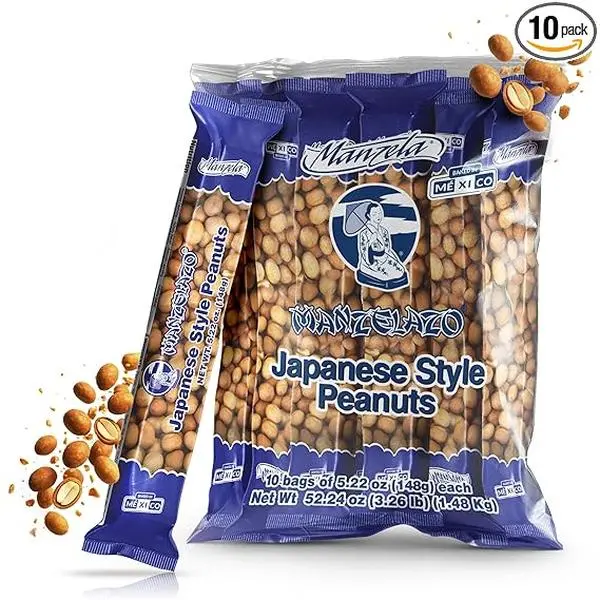 Manzela Japanese Style Coating Peanuts 10 ct | Cacahuates Japoneses Mexican Snack | Crunchy Savory & Sweet Peanuts
