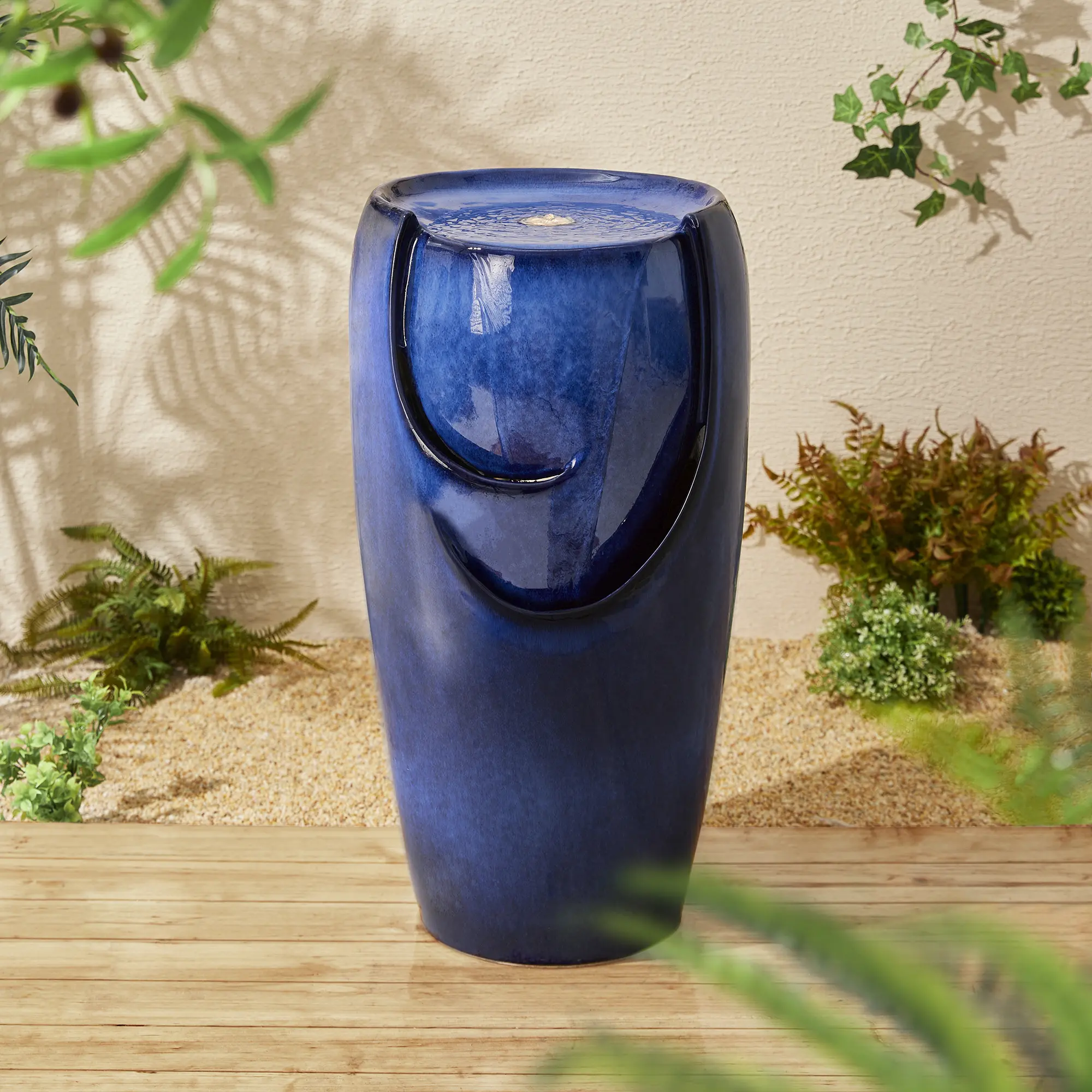 Glitzhome 29.25"H Oversized Outdoor Ceramic Pot Fountain with Pump and LED Light (KD)