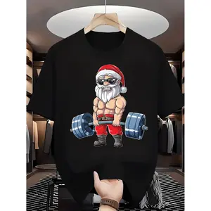 Hilarious Santa Weightlifter T shirt for Men Perfect for Christmas Parties Workout and Summer Casual Wear Suitable as a Unique Festive Gift for Fitness Lovers