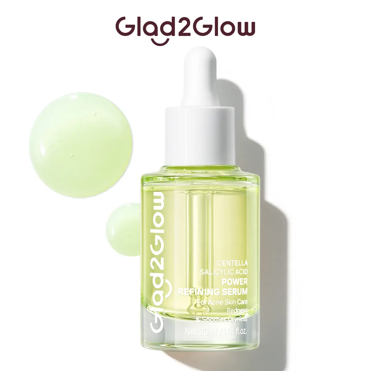 Glad2Glow Centella Salicylic Acid Power Acne Serum | 3-Day Fast Acne Relief & Scar Prevention | Gentle Encapsulated BHA, Niacinamide, Peptide & Hyaluronic Acid | Oil Control & Skin Barrier Repair Face Serum