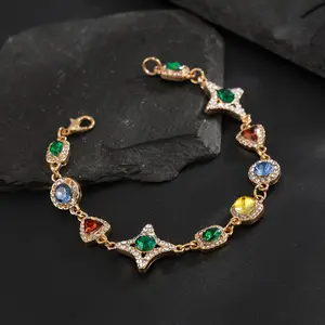 1pc Men'S Luxury Bracelet - Modern Geometric with Red & Green Faux -like Rhinesnes, Everyday & Formal Wear, Birthday/Anniversary/Christmas for Him - Durable Chain for Men, Fathers, Boyfriends, Best Friend - Year-Round Elegant Accessory, Party Wear, Stylis