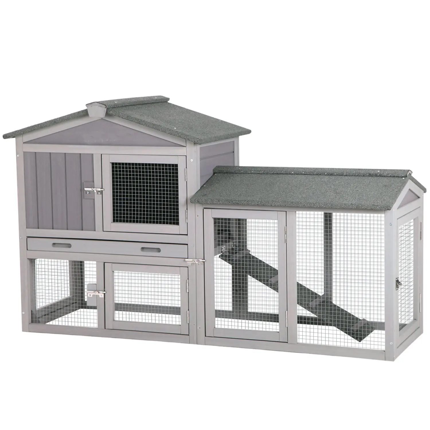 Aivituvin-AIR02 Expandable Wooden Chicken Coop - 57" L x 21" W x 33" H Enclosure, Predator Safe Outdoor Hutch for 1-2 Chicks, Suitable for Bunny