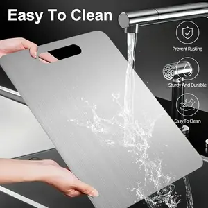 Premium Stainless Steel Kitchen Chopping Board with Handle - Double-sided Design for Cutting Fruits, Vegetables, Bread, and Meat - Essential Kitchen Tool - Cooking Cutting Board - Easy-to-Clean, Sturdy and Durable Cutting Board