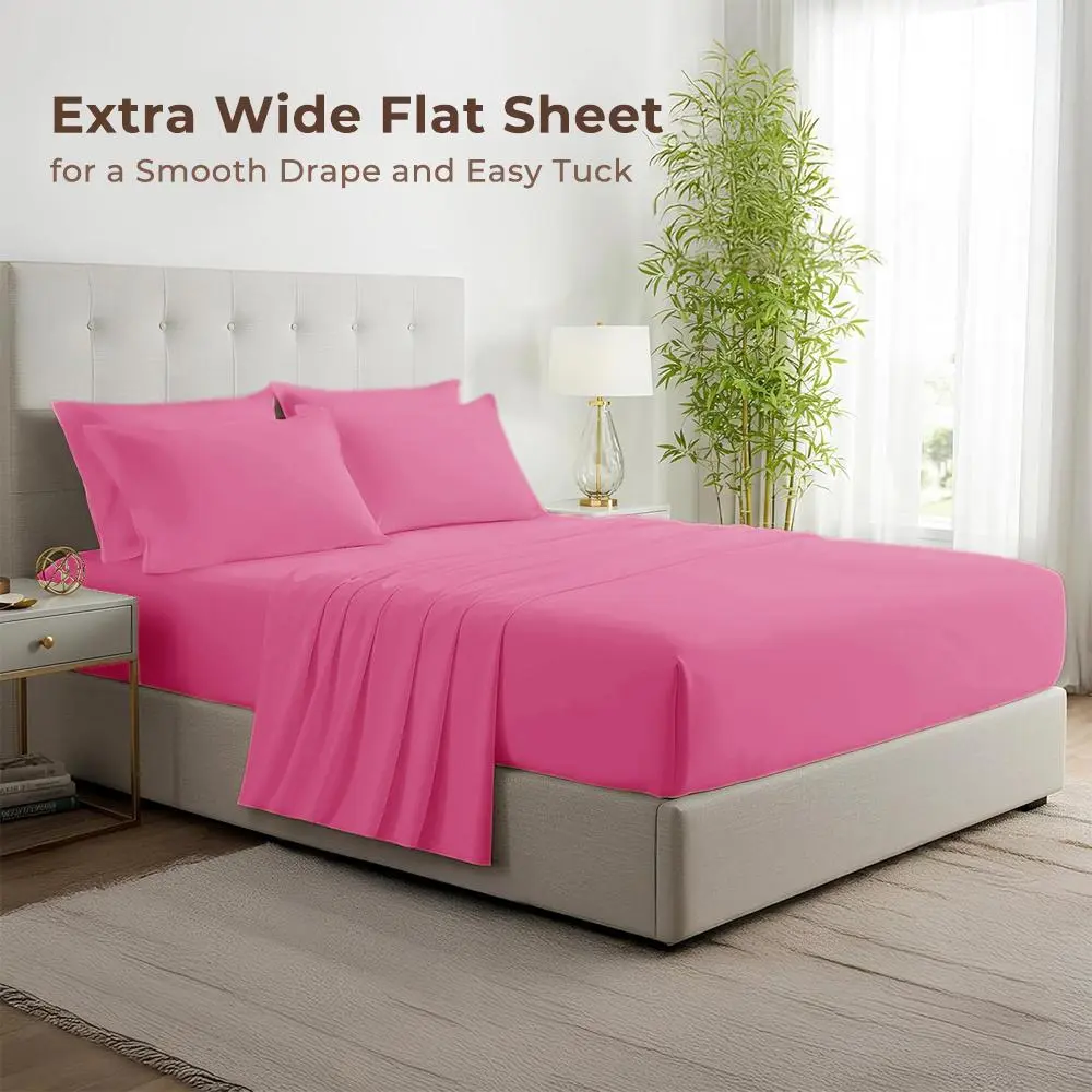 MUXHOMO 4-PC Bamboo Sheet Set - Iconic Collection Cooling Bedding, Rayon Derived from Bamboo, 14" Deep Pocket, Soft Breathable Sheet, Hotel Luxury, Wrinkle-Fade-Stain Resistant, Room Decor Suitable