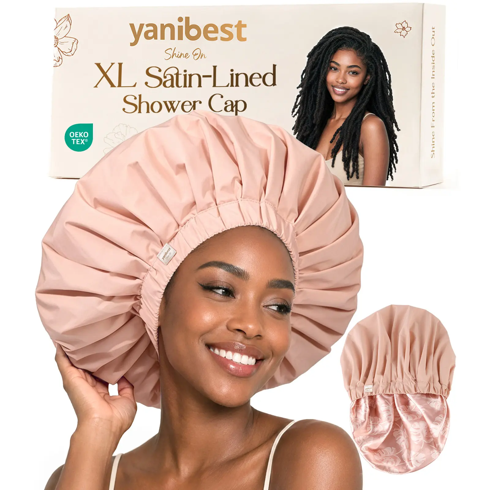 YANIBEST Extra Large Satin Hair Cap - Waterproof Reusable Shampoo Cap for Long Braids, Unscented Hair Styling Accessory