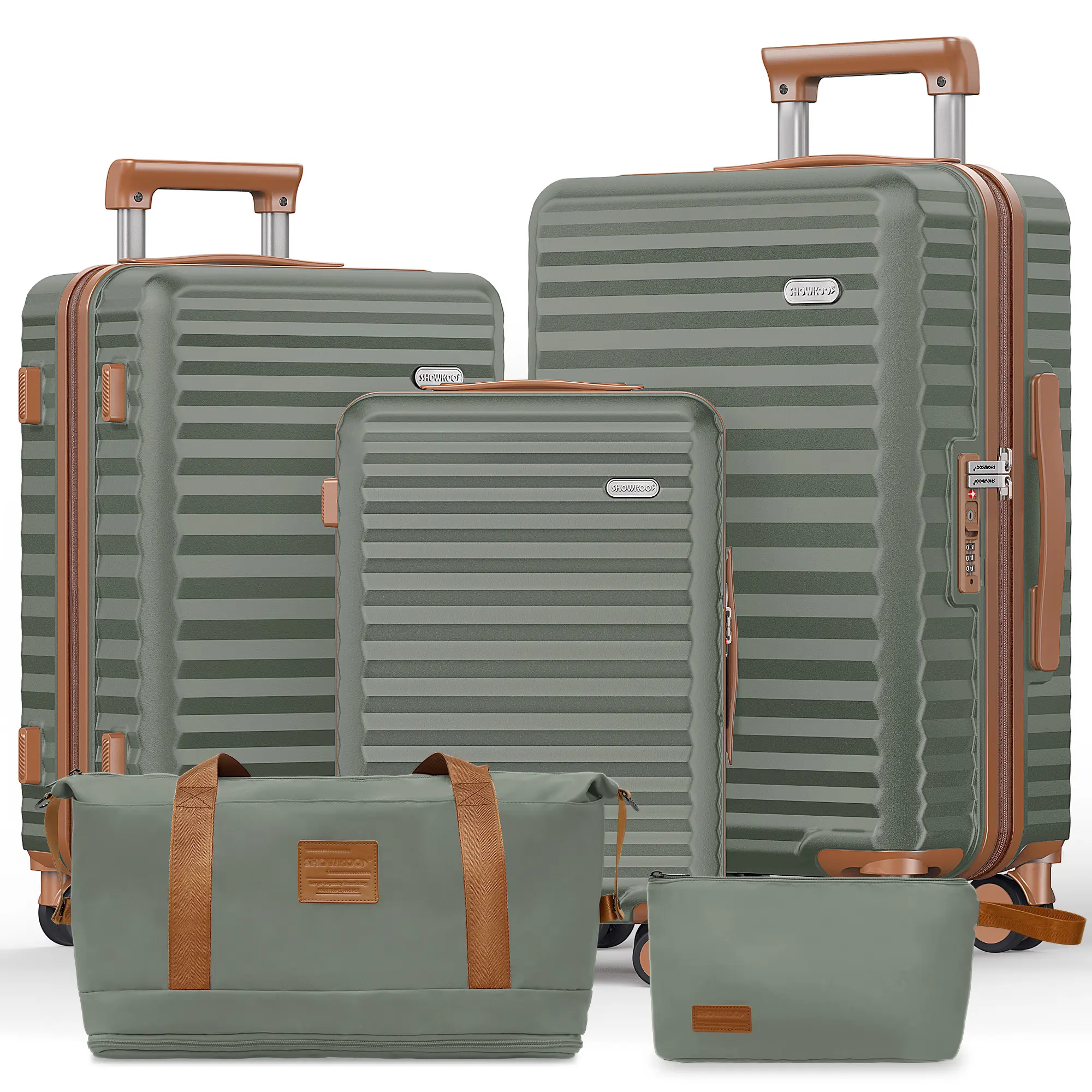 SHOWKOO Luggage Sets 5 Piece, Hardshell Suitcase Set with Spinner Wheels, PC Lightweight Durable Carry on Luggage with YKK Zipper, TSA Lock, Expandable Suitcases for Travel Business