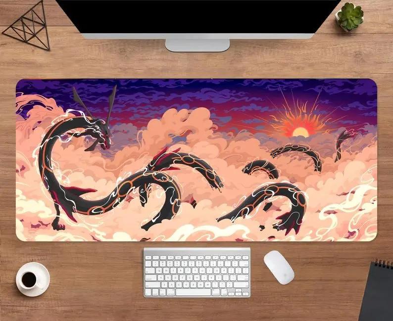 [Sale up to 50%] [Free Ship] Rayquaza Desk Mat  Sky Serpent Pokemon Mouse Pad  Large Desk Pad  Gaming Desk Decor