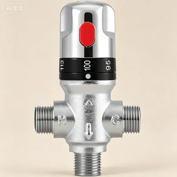 1/2 NPT Thermostatic Mixing Valve, Temperature Control Shower Valve with Fahrenheit Scale, Solid Brass Construction, No Adapters Needed, Silver Finish, Reusable Mixing Valve