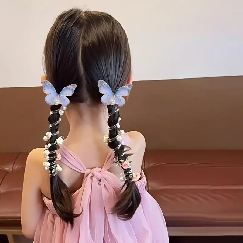 New Mesh Butterfly Hair Ties, Cute Beaded Flower Hair Rope for Girls, Perfect for Daily Wear, Festive Parties, Girl's Headwear Accessory, Hairstyle Accessory, Hair Accessories, Hair Decor, Hair Styling Accessories