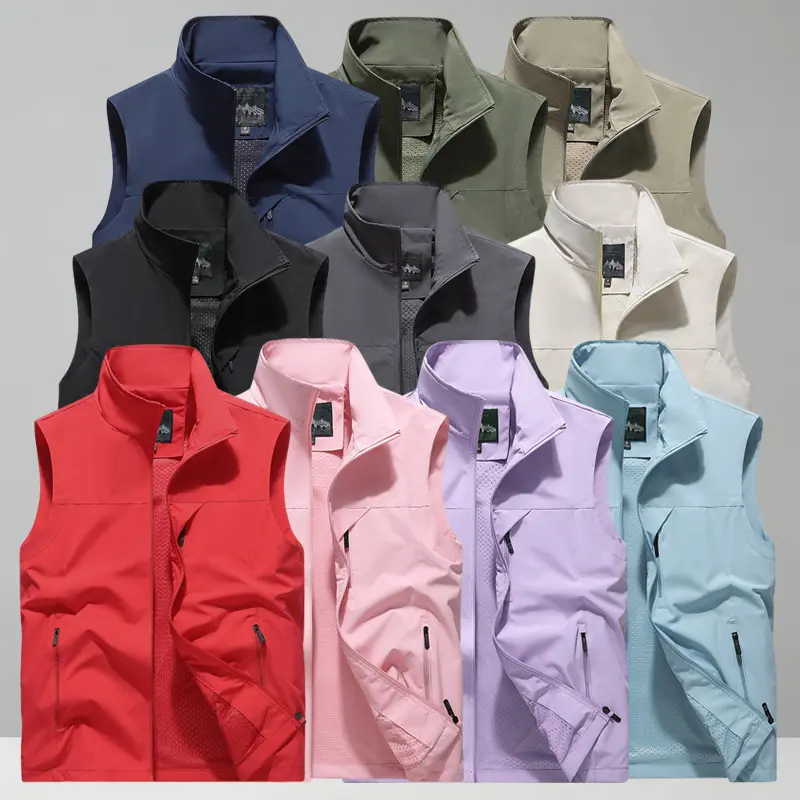 Summer thin and breathable men's vest, outdoor casual quick-dry stand collar vest, versatile sleeveless workwear outer vest