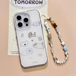 Cute Cartoon Animal Pattern Phone Case with Chain, Decorative Phone Protector Cover, Phone Accessories Compatible with iPhone 11 12 13 14 15 16 Pro Max, Casing