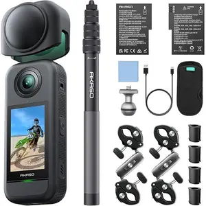 AKASO 360 Weatherproof 360° Action Camera - 5.7K 360 Video with 1/2" 48MP Sensors, 72MP 360 Photo, 360-SuperSmooth, Invisible Selfie Stick, 360° Horizon Lock, AI Tracking Motorcycle Combo