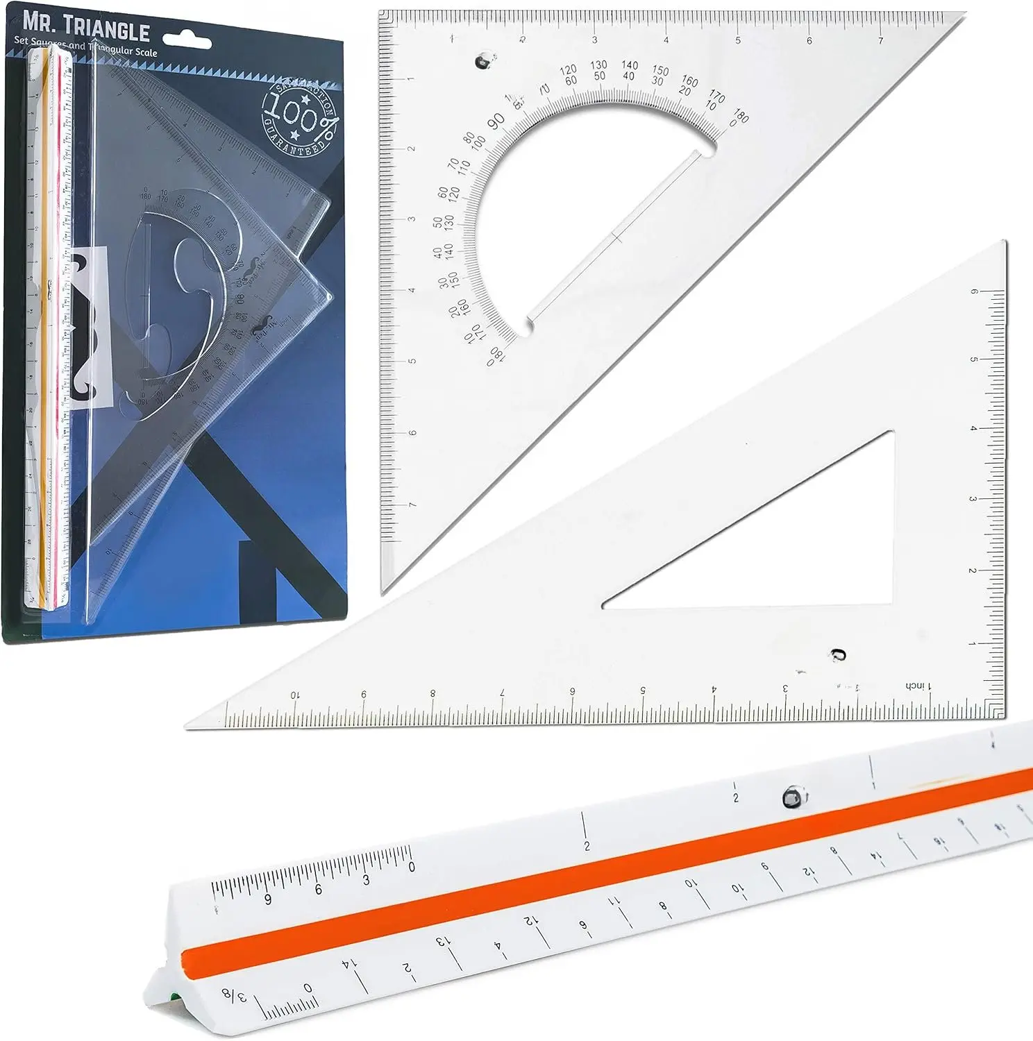 Architectural Triangular Ruler Set with 12 Inch Triangular Scale, 11 Inch 30/60 and 8 Inch 45/90 Triangles