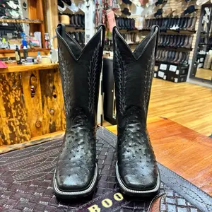 Men’s Western Ostrich Print black Boots