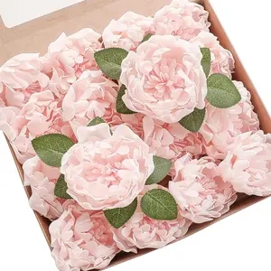 Artificial  16 count 4" Blush Blooming Peonies Real Looking   Roses with Stems for DIY Wedding Bouquets Pink Bridal Shower Centerpieces Floral Arrangements Party Tables Decorations