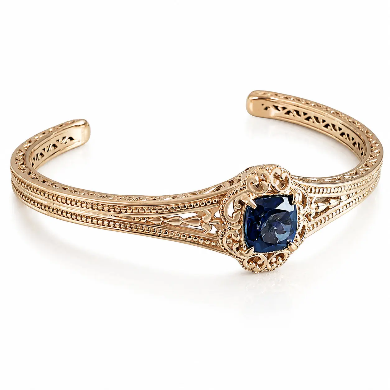 London Blue Topaz Colored Quartz Scrollwork Bangle Bracelet