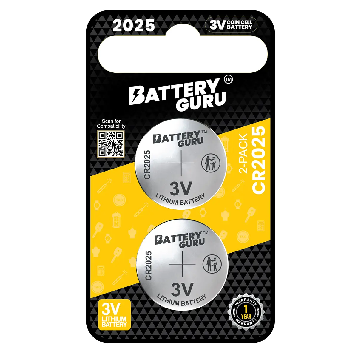 BatteryGuru Car Key Batteries CR2025 3V (Pack of 2) Power BatteryGuru Car Key Batteries CR2025 3V (Pack of 2) Power