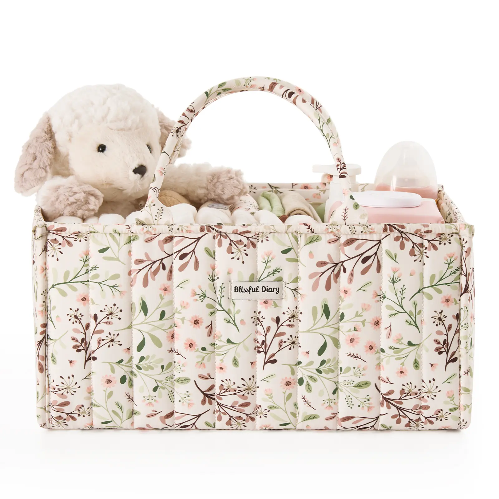 Blissful Diary Floral Diaper Caddy Organizer, Stylish Nursery Storage Basket, Gift for Baby Shower, Baby Registry Must Have, Newborn Essentials, Pastoral Daisy