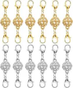 Magnetic Necklace Clasps 14K Gold Silver Lobster Clasp 12Pcs Jewelry Extender Easy Use Rustproof Closures for Necklaces Bracelets Crafting