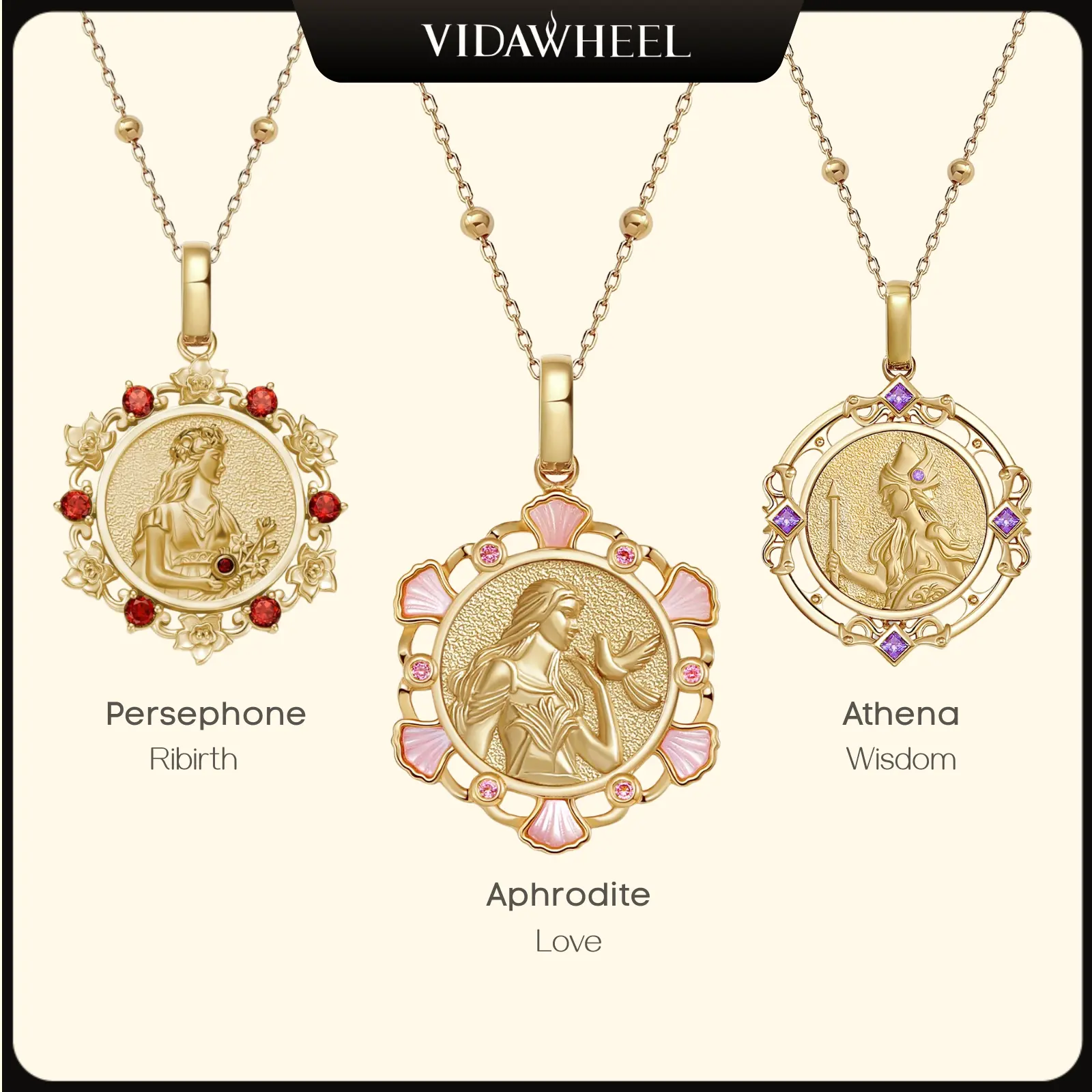 VidaWheel Aphrodite Necklace Goddess of Love & Beauty  For Love, Self-Worth, and Divine Feminine Energy | Venus Necklace for Manifestation & Self-Care Rituals | Perfect Gift for Her & Anniversaries Gold Plated Amulet