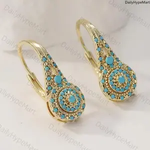 Women's Synthetic Turquoise Teardrop Dangle Earrings KC Gold Plated for Formal Events Elegant Style Versatile Valentine's Gift
