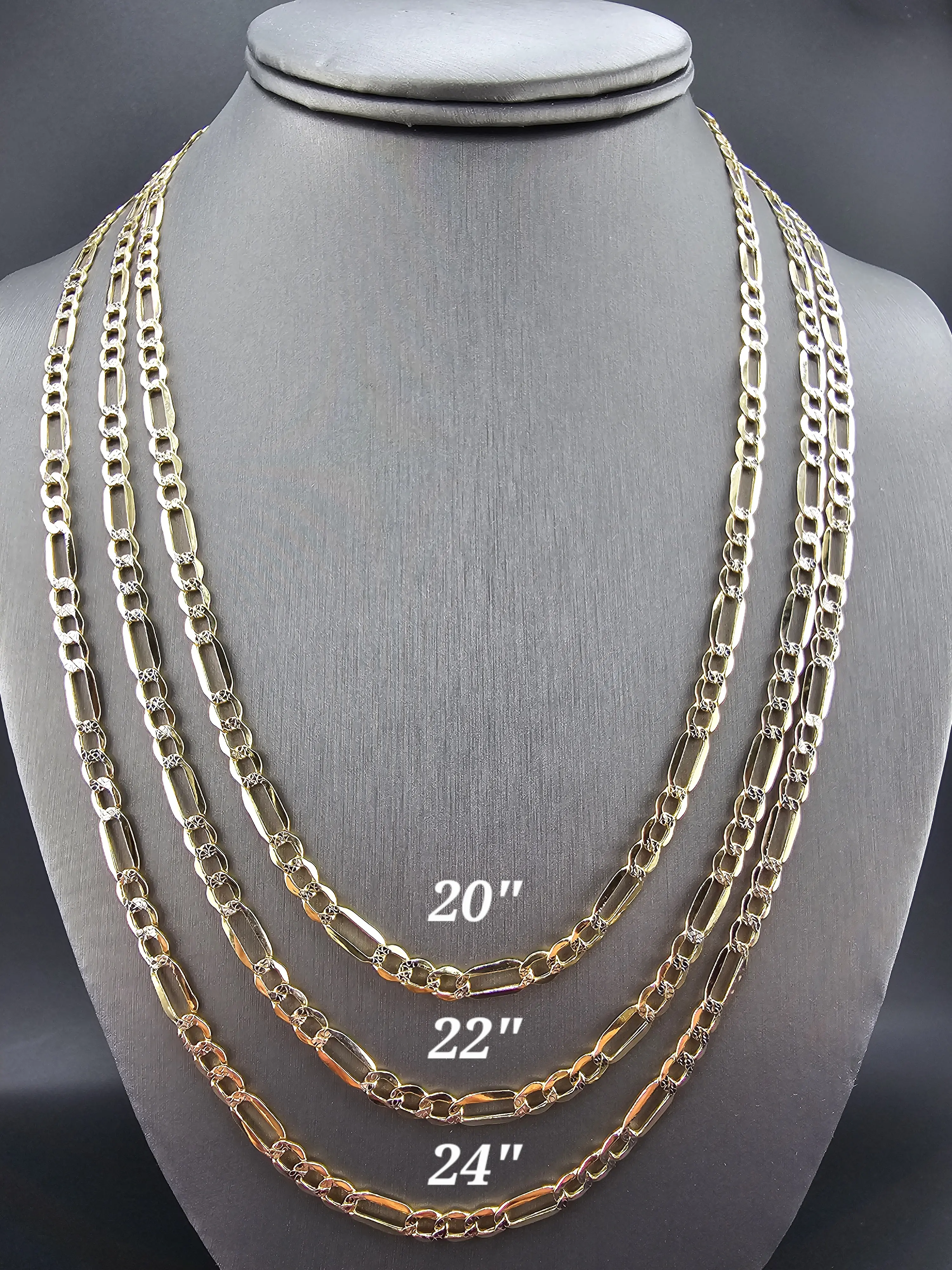 14K Gold Figaro Chain, Carat Gold Necklace for Jewelry Accessories